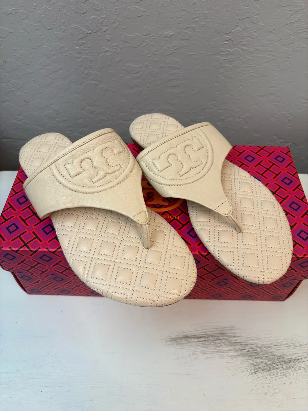 Tory Burch Ivory Quilted Miller Thong Sandals